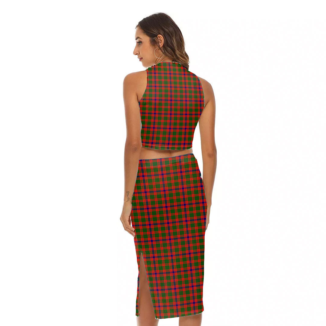 Skene Modern Tartan Crest Tank Top & Split High Skirt Set