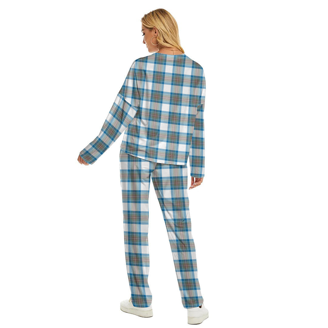 Stewart Muted Blue Tartan Plaid Women's Pajama Suit