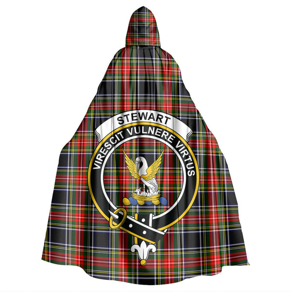 Stewart Black Tartan Crest Hooded Cloak