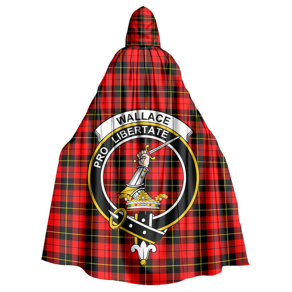 Wallace Hunting Red Tartan Crest Hooded Cloak