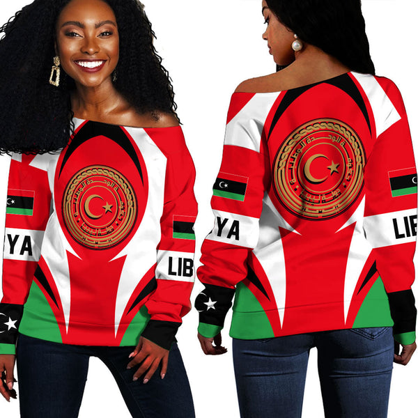 Libya Action Flag Off Shoulder Sweatshirts