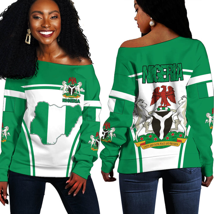 Nigeria Active Flag Off Shoulder Sweatshirt