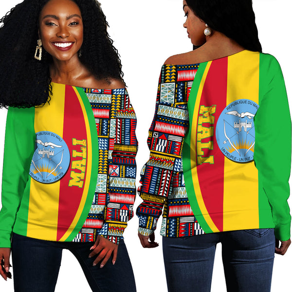 Mali Flag and Kente Pattern Special Women's Off Shoulder Sweatshirts