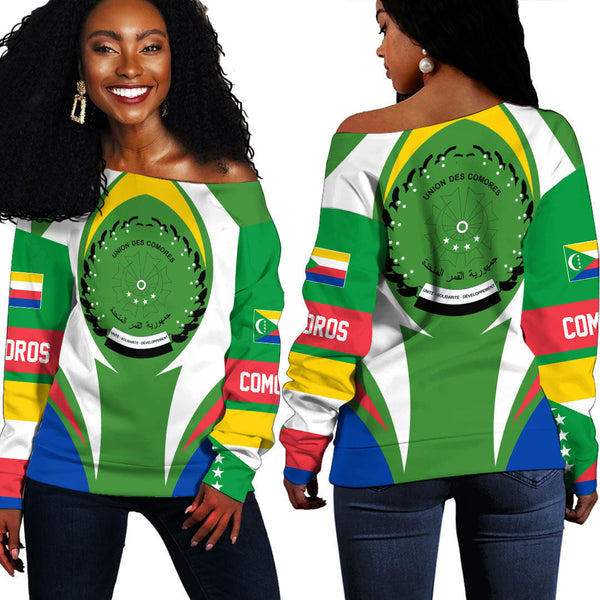 Comoros Action Flag Off Shoulder Sweatshirts