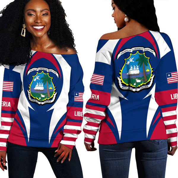 Liberia Action Flag Off Shoulder Sweatshirts