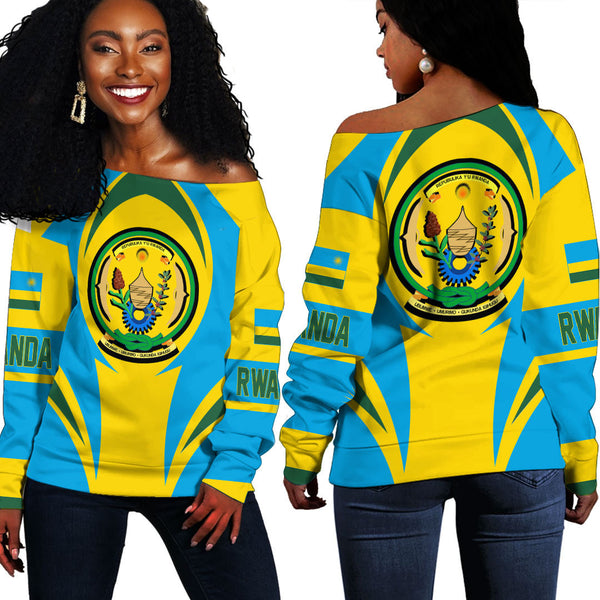 Rwanda Action Flag Off Shoulder Sweatshirts