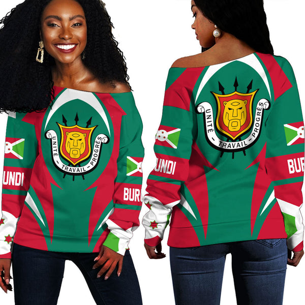 Burundi Action Flag Off Shoulder Sweatshirts