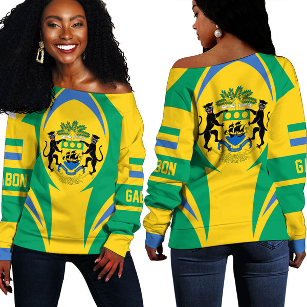 Gabon Action Flag Off Shoulder Sweatshirts