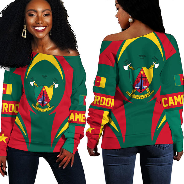 Cameroon Action Flag Off Shoulder Sweatshirts