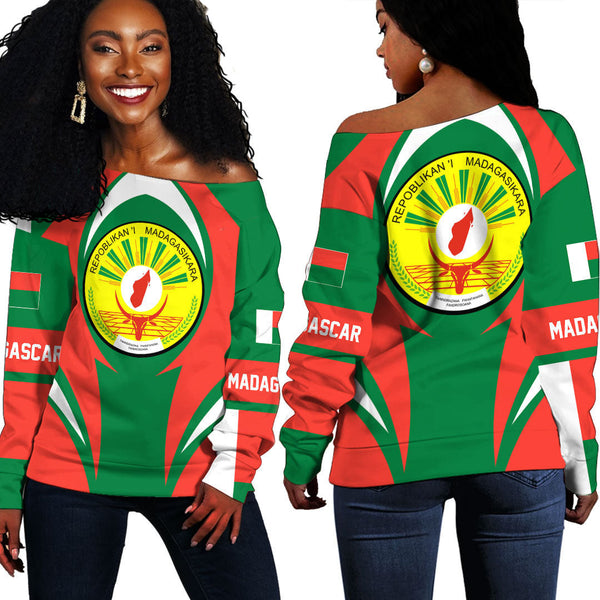 Madagascar Action Flag Off Shoulder Sweatshirts