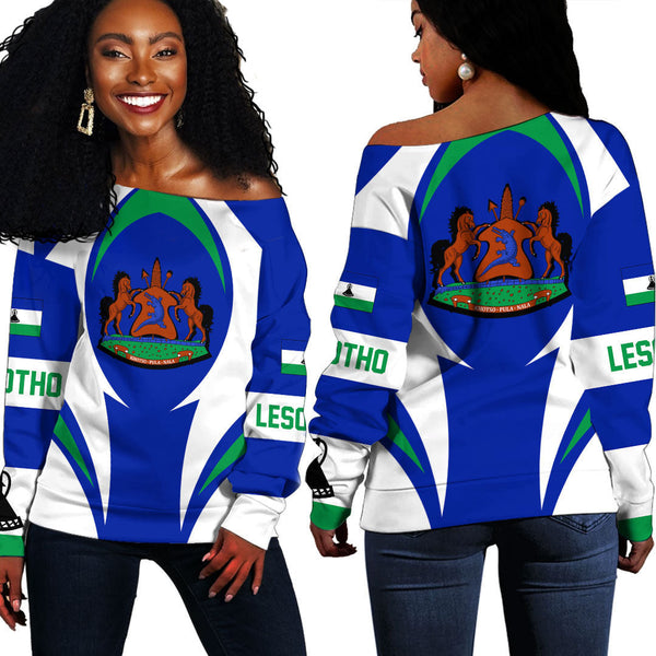 Lesotho Action Flag Off Shoulder Sweatshirts