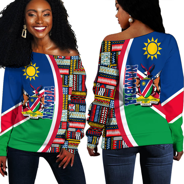 Namibia Flag and Kente Pattern Special Women's Off Shoulder Sweatshirts