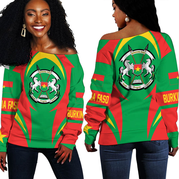 Burkina Faso Action Flag Off Shoulder Sweatshirts