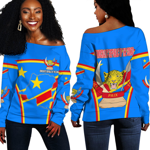 Democratic Republic of the Congo Active Flag Off Shoulder Sweatshirt