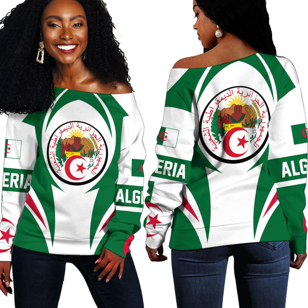 Algeria Action Flag Off Shoulder Sweatshirts