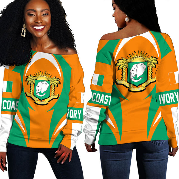 Ivory Coast Action Flag Off Shoulder Sweatshirts