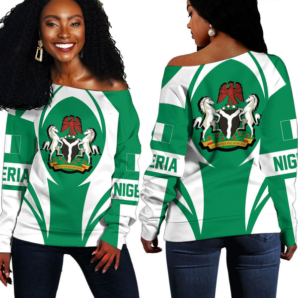 Nigeria Action Flag Off Shoulder Sweatshirts