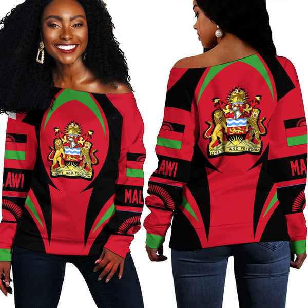 Malawi Action Flag Off Shoulder Sweatshirts