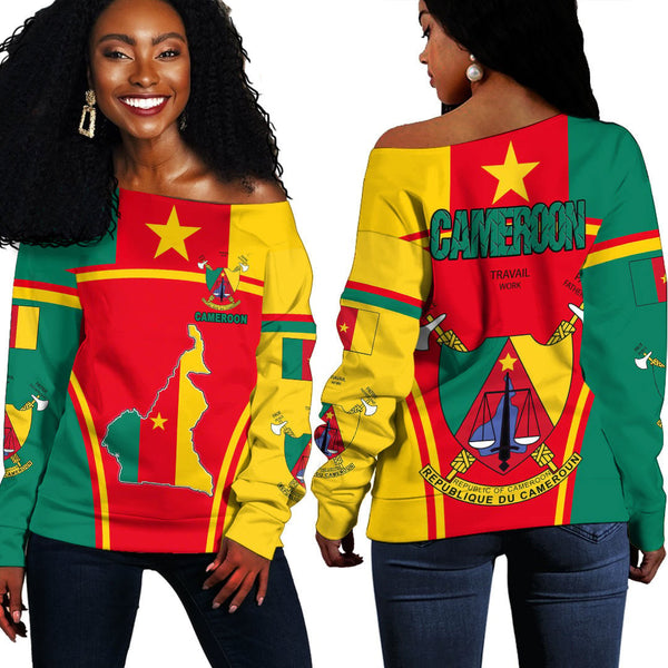 Cameroon Active Flag Off Shoulder Sweatshirt