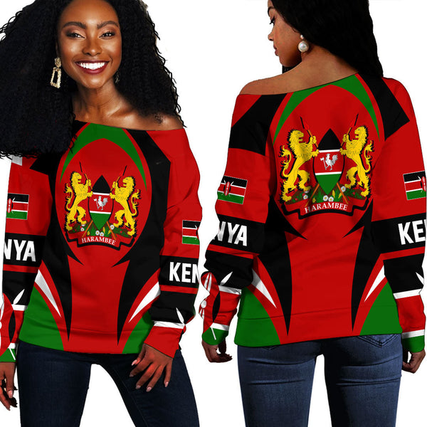 Kenya Action Flag Off Shoulder Sweatshirts