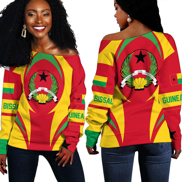 Guinea Bissau Action Flag Off Shoulder Sweatshirts