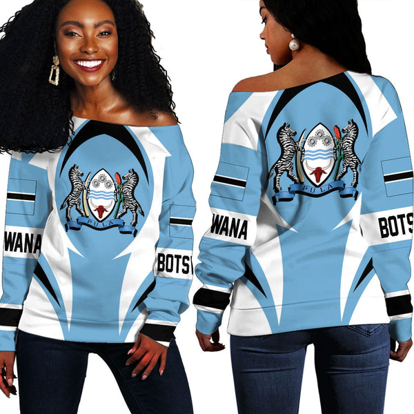 Botswana Action Flag Off Shoulder Sweatshirts