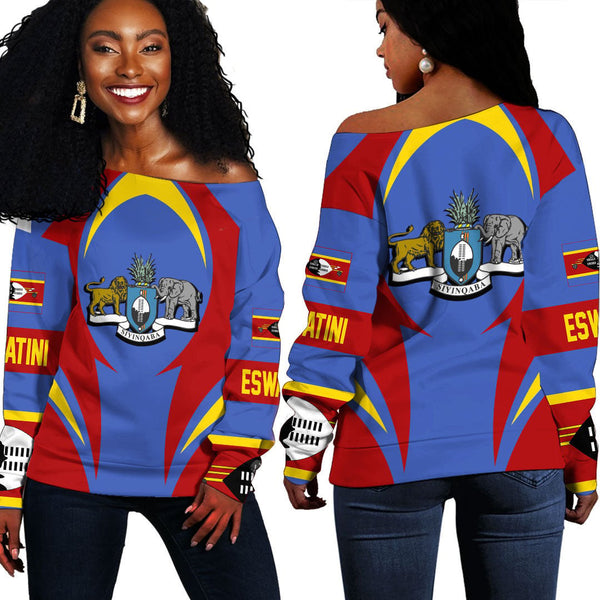 Eswatini Action Flag Off Shoulder Sweatshirts