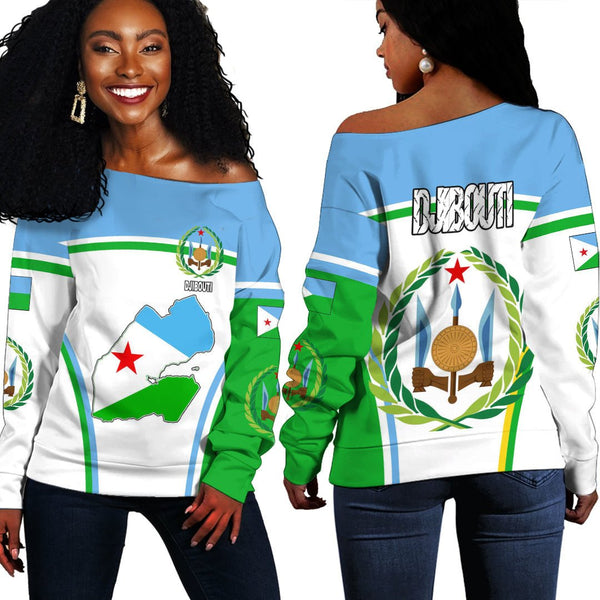 Djibouti Active Flag Off Shoulder Sweatshirt