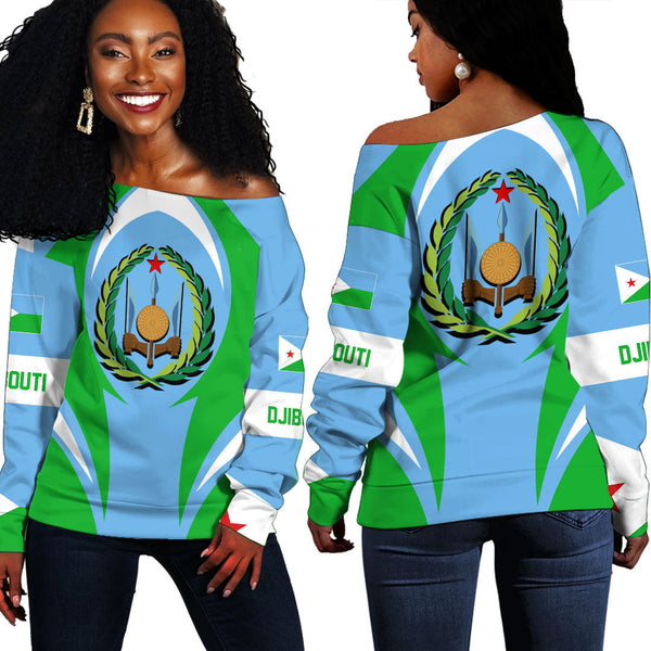 Djibouti Action Flag Off Shoulder Sweatshirts