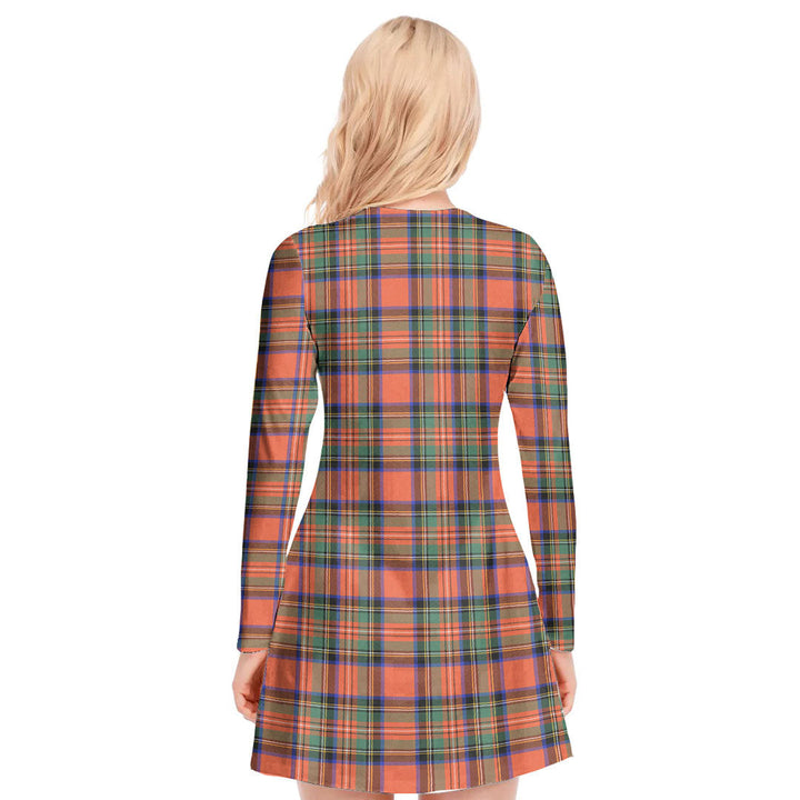 Stewart Royal Ancient Tartan Plaid V-neck Long Sleeve Dress
