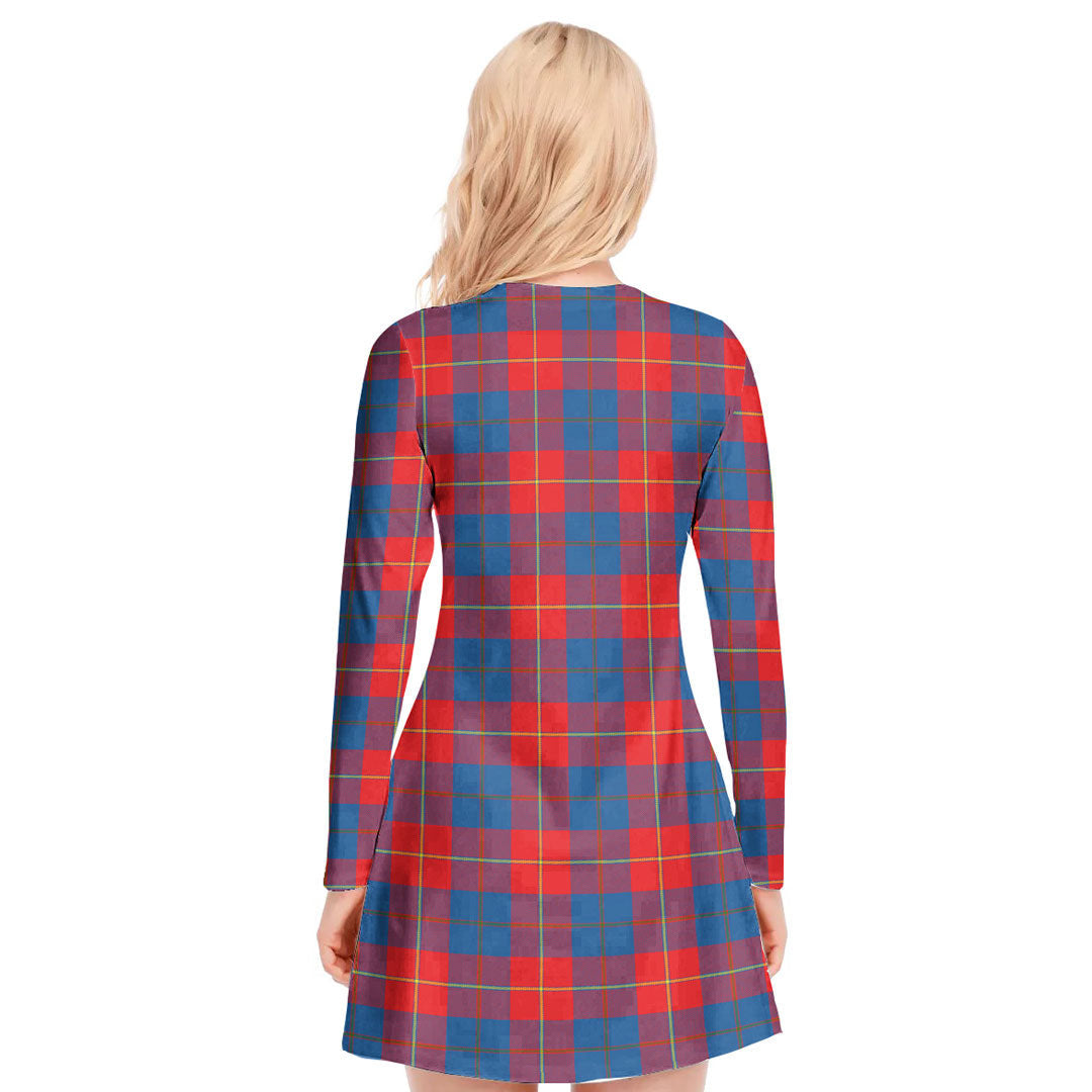 Galloway Red Tartan Plaid V-neck Long Sleeve Dress