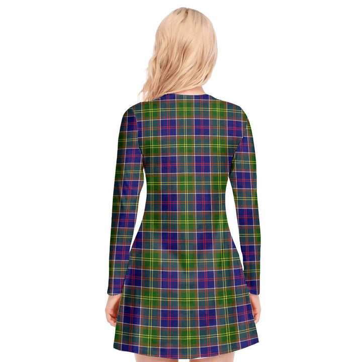 Ayrshire District Tartan Plaid V-neck Long Sleeve Dress