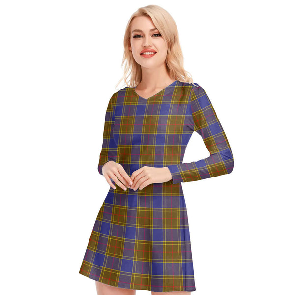 Balfour Modern Tartan Plaid V-neck Long Sleeve Dress