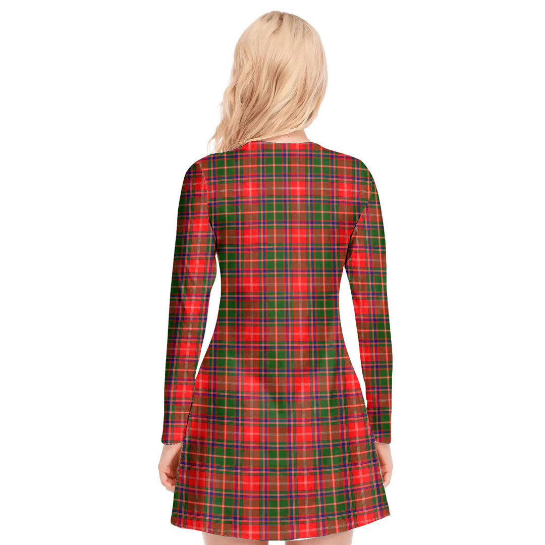 Somerville Modern Tartan Plaid V-neck Long Sleeve Dress