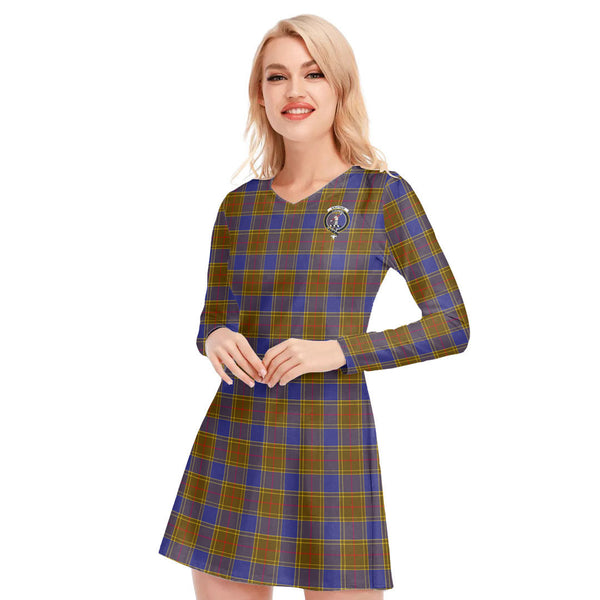 Balfour Modern Tartan Crest V-neck Long Sleeve Dress