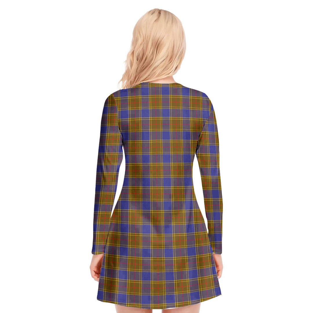 Balfour Modern Tartan Crest V-neck Long Sleeve Dress