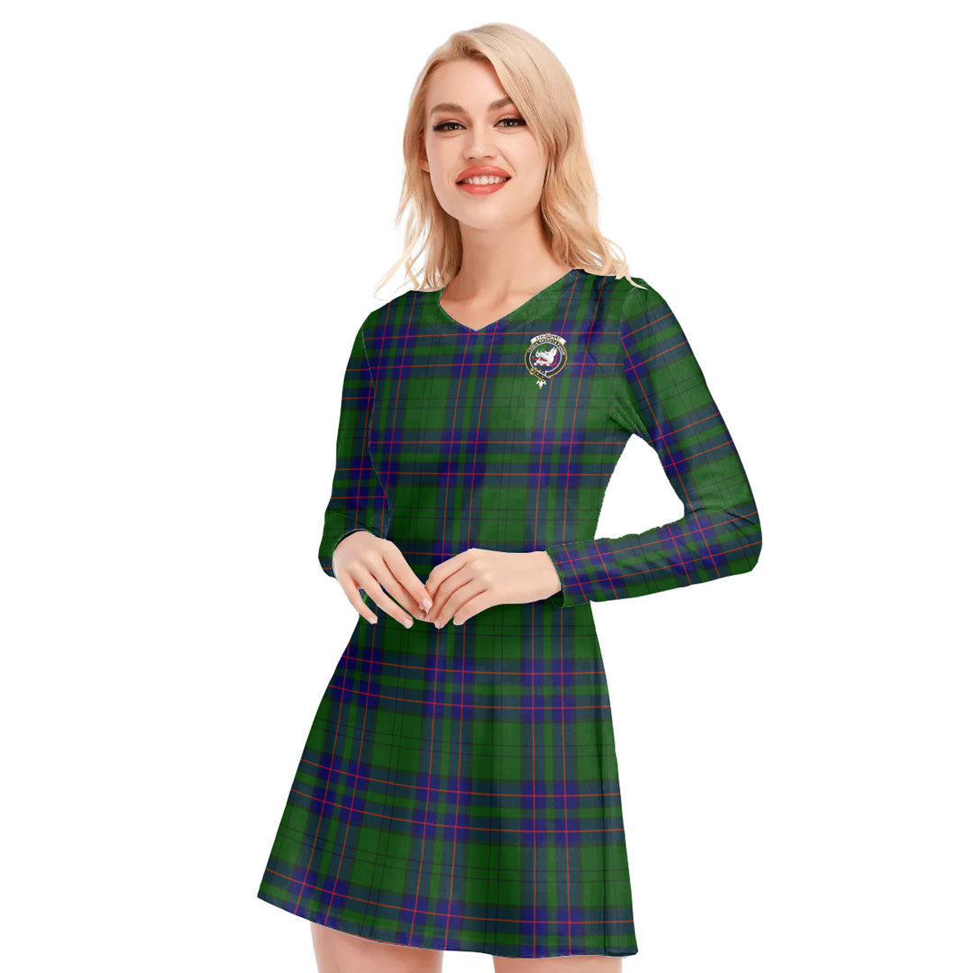 Lockhart Modern Tartan Crest V-neck Long Sleeve Dress