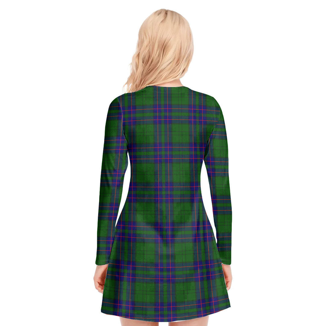 Lockhart Modern Tartan Crest V-neck Long Sleeve Dress