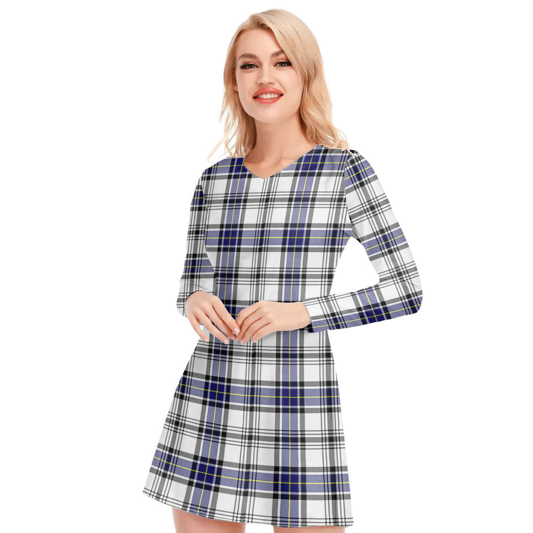 Hannay Modern Tartan Plaid V-neck Long Sleeve Dress