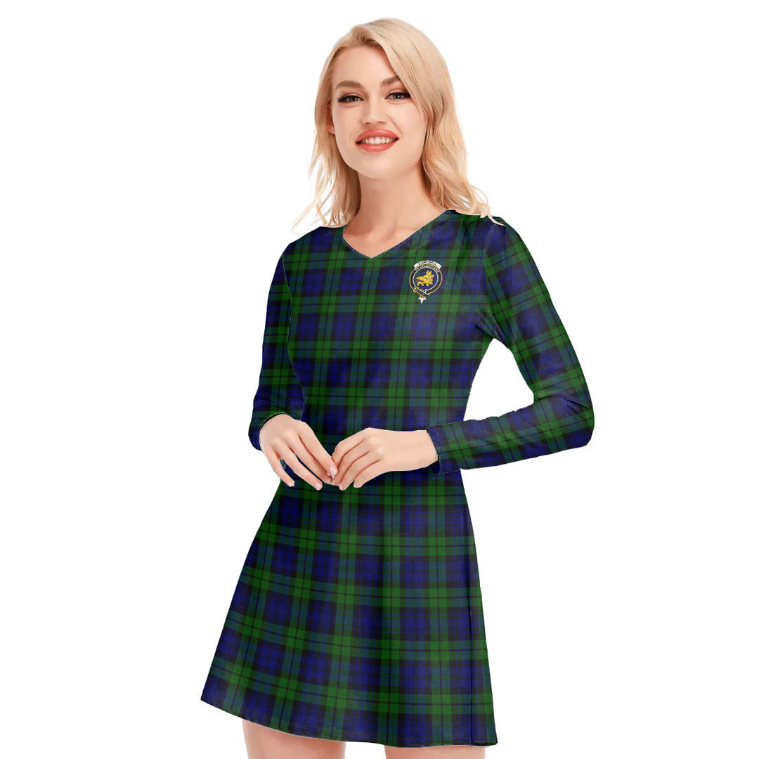 Campbell Modern Tartan Crest V-neck Long Sleeve Dress