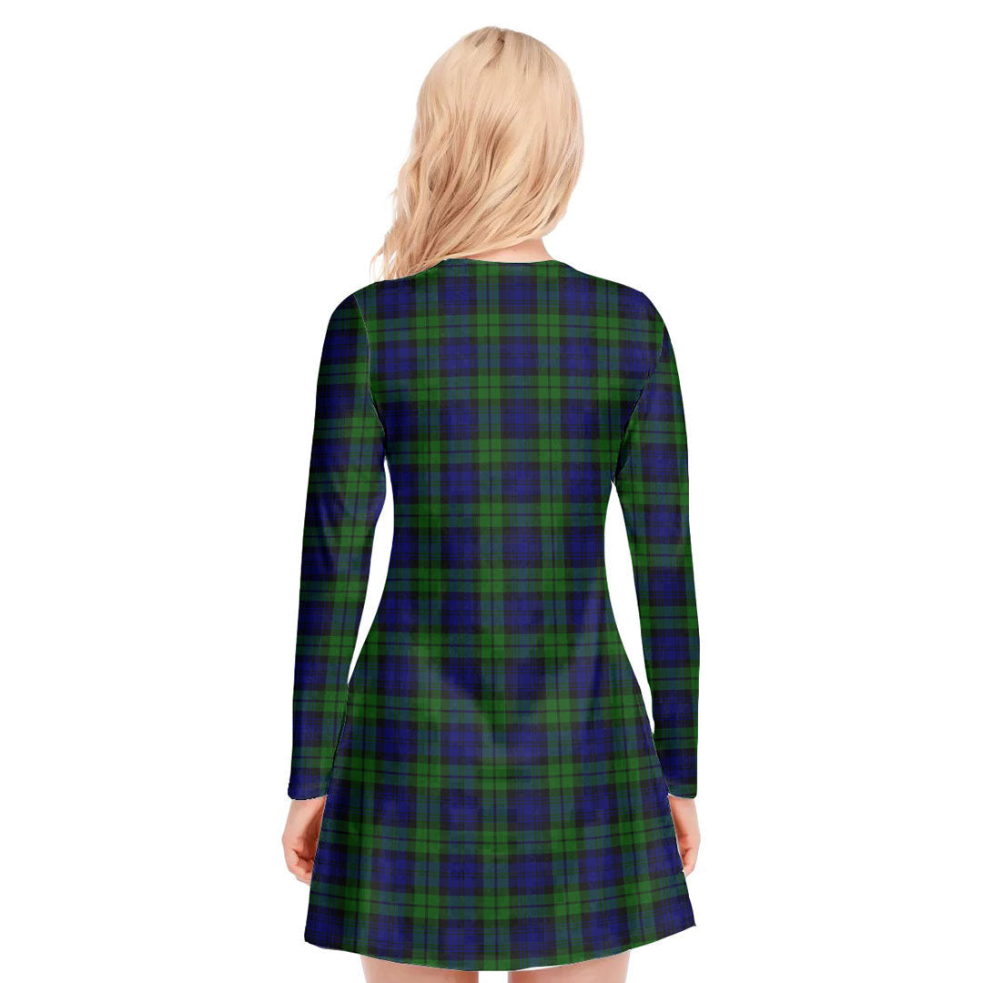 Campbell Modern Tartan Crest V-neck Long Sleeve Dress