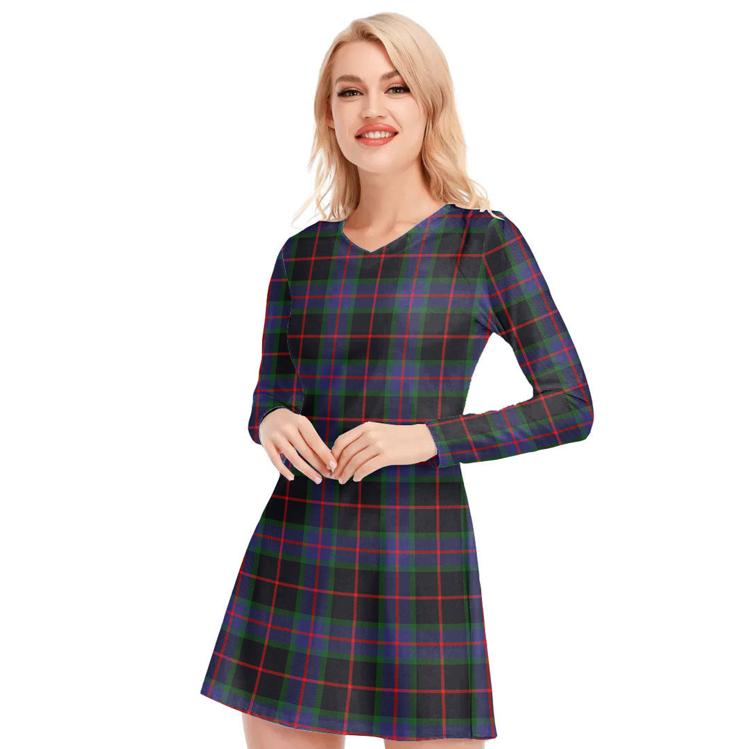 Nairn Tartan Plaid V-neck Long Sleeve Dress