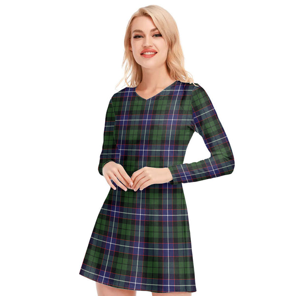 Galbraith Modern Tartan Plaid V-neck Long Sleeve Dress