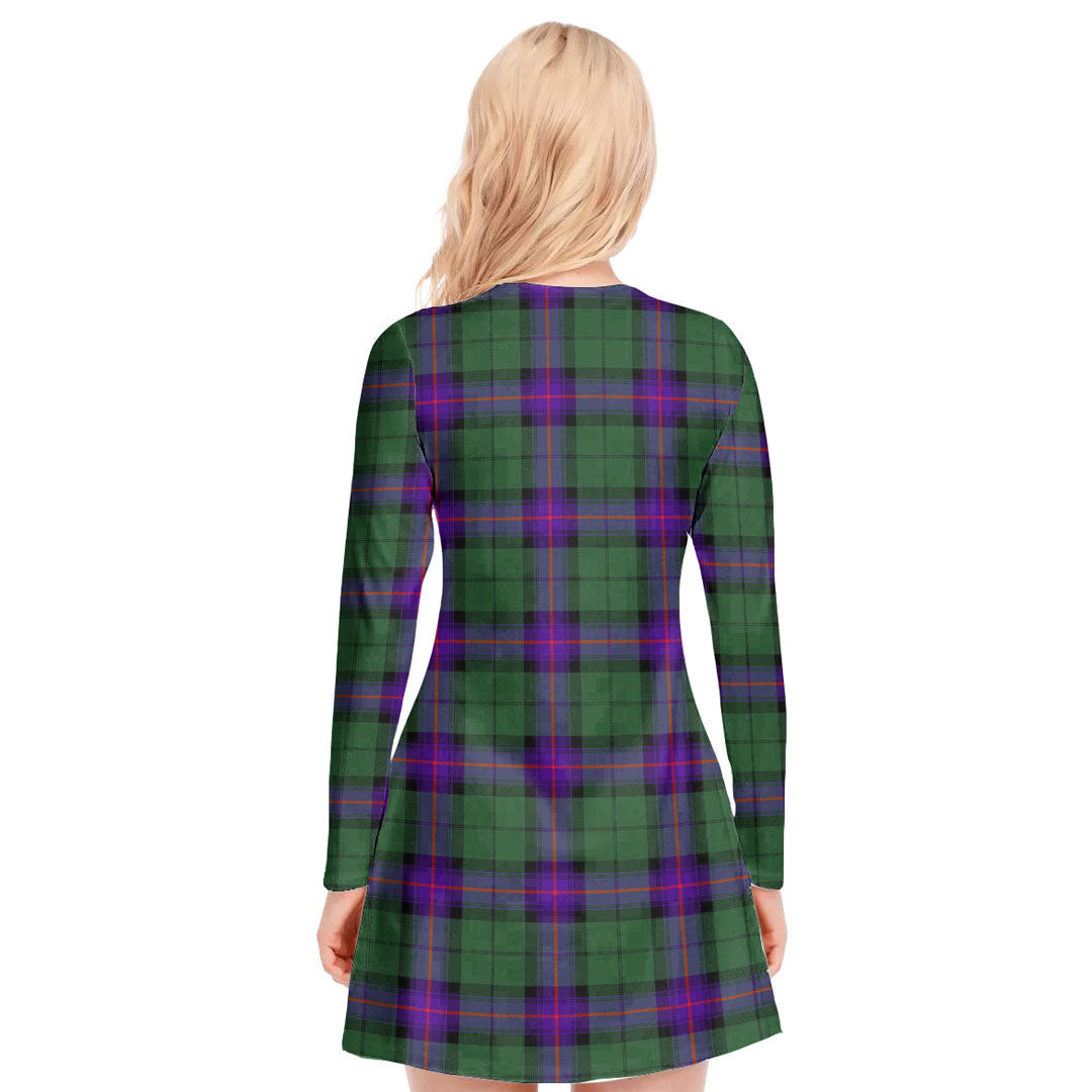 Armstrong Modern Tartan Plaid V-neck Long Sleeve Dress