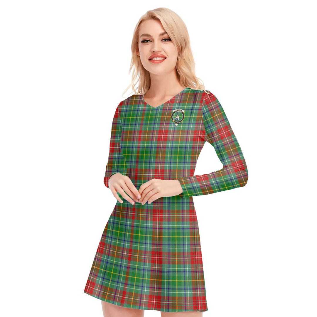 Muirhead Tartan Crest V-neck Long Sleeve Dress