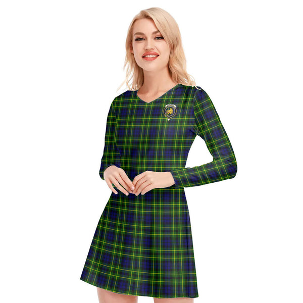 Campbell of Breadalbane Modern Tartan Crest V-neck Long Sleeve Dress