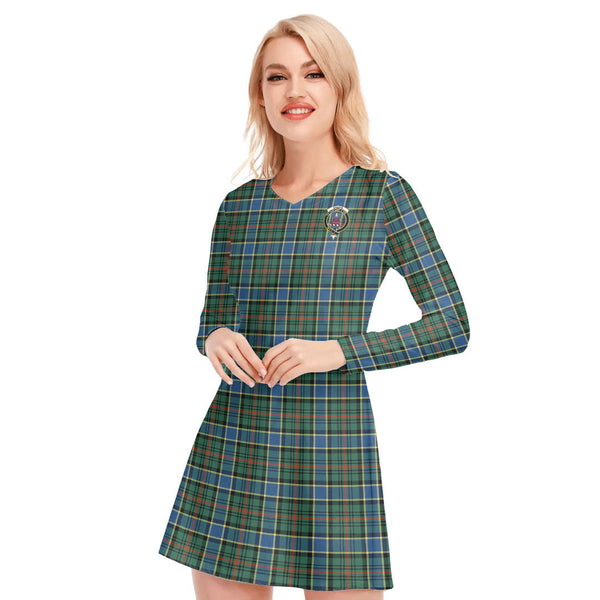 Ogilvie Hunting Ancient Tartan Crest V-neck Long Sleeve Dress