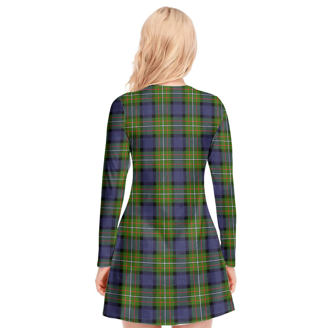 Fergusson Modern Tartan Plaid V-neck Long Sleeve Dress