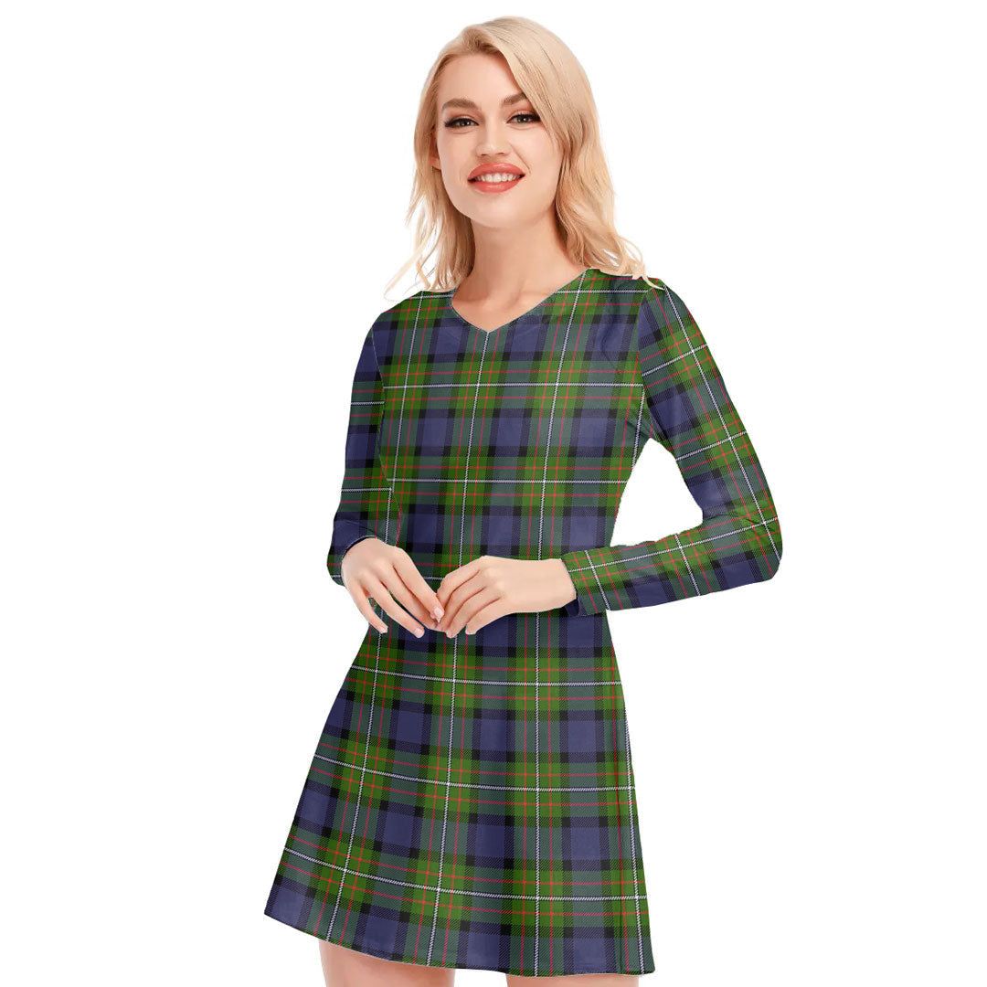 Fergusson Modern Tartan Plaid V-neck Long Sleeve Dress