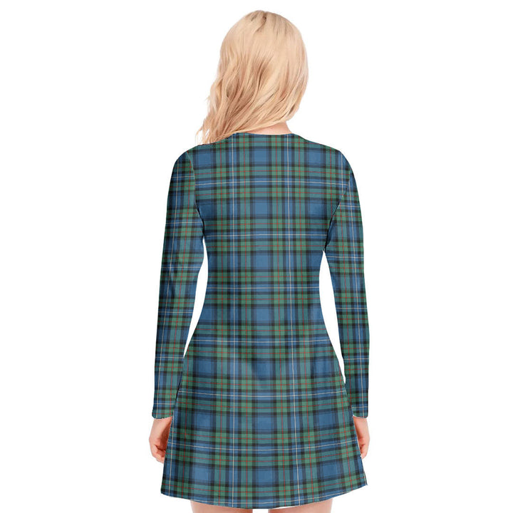 Robertson Hunting Ancient Tartan Plaid V-neck Long Sleeve Dress
